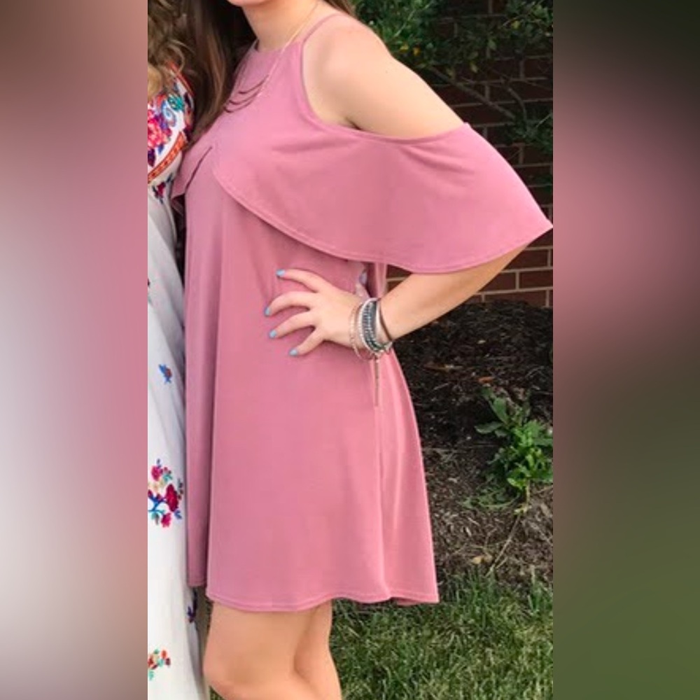 Pink Ruffled Tiered Asymmetrical Sundress